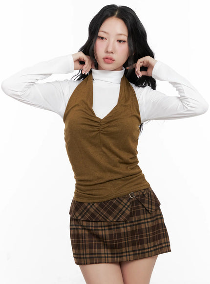 shirred-halter-neck-top-cn514 / Dark green