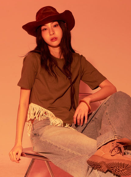 fringe-hem-asymmetric-top-cf513 / Dark green