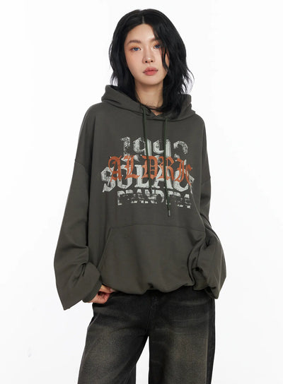 vintage-graphic-loose-fit-hoodie-cj523 / Dark green