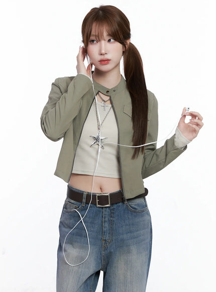 slim-fit-biker-jacket-cg529 / Dark green