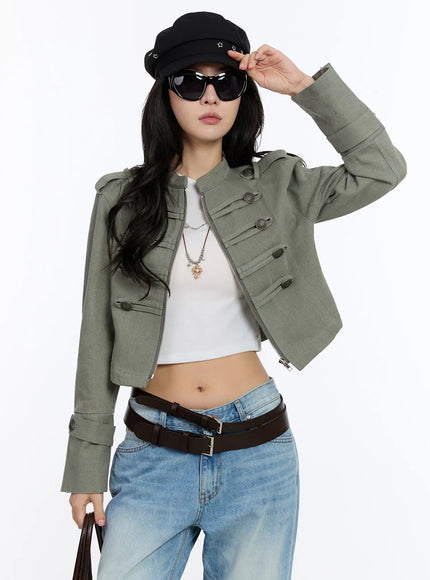 military-style-cropped-jacket-ca508 / Dark green