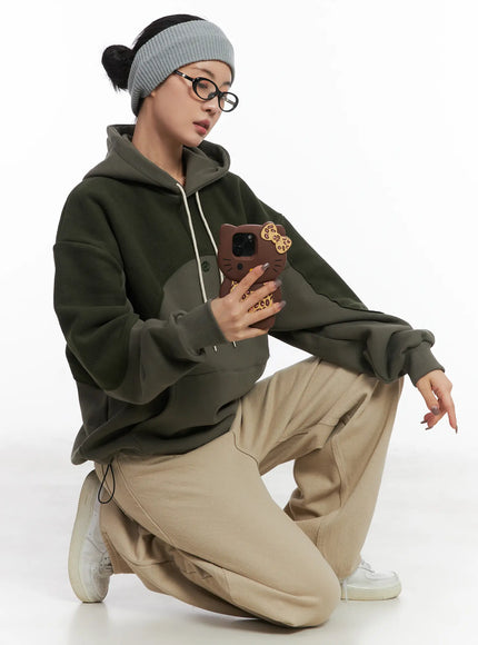 cozy-fleece-drawstring-hoodie-cd505 / Dark green