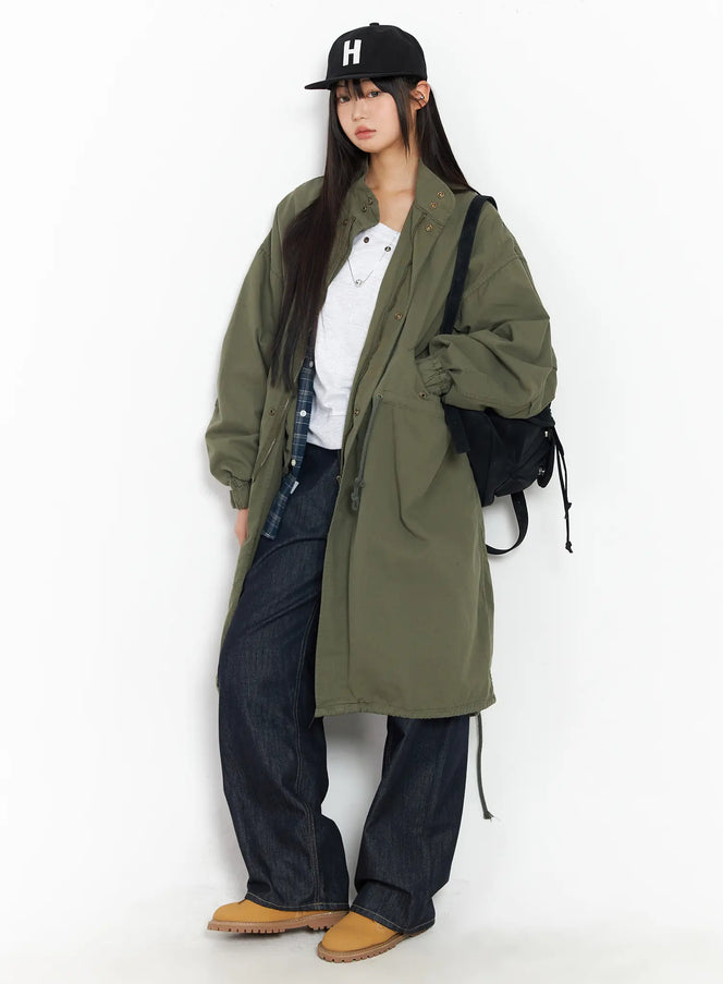 oversized-safari-casual-trench-coat-cf504 / Dark green