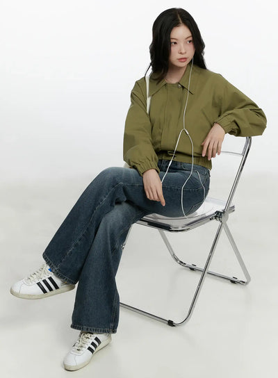 casual-cropped-utility-jacket-f502 / Dark green