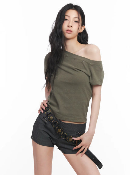 edgy-one-shoulder-top-cu511 / Dark green