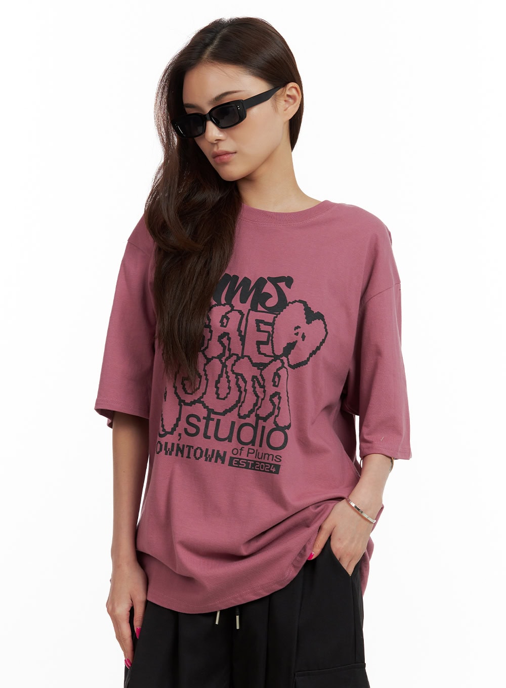 oversized-graphic-tee-cu417 / Dark pink