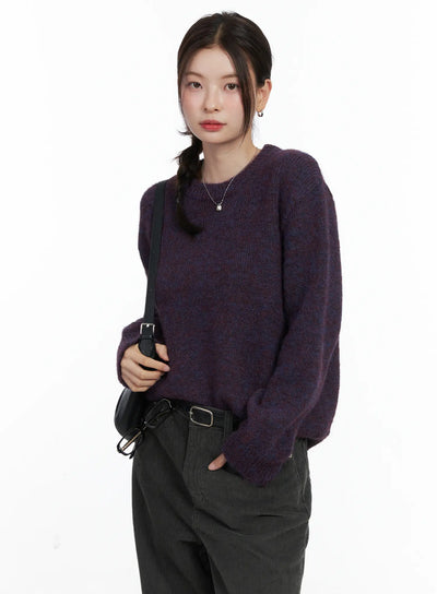 vintage-round-neck-knit-sweater-cn518 / Dark purple