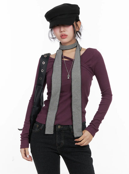 two-way-cross-neck-long-sleeve-top-cn514 / Dark purple
