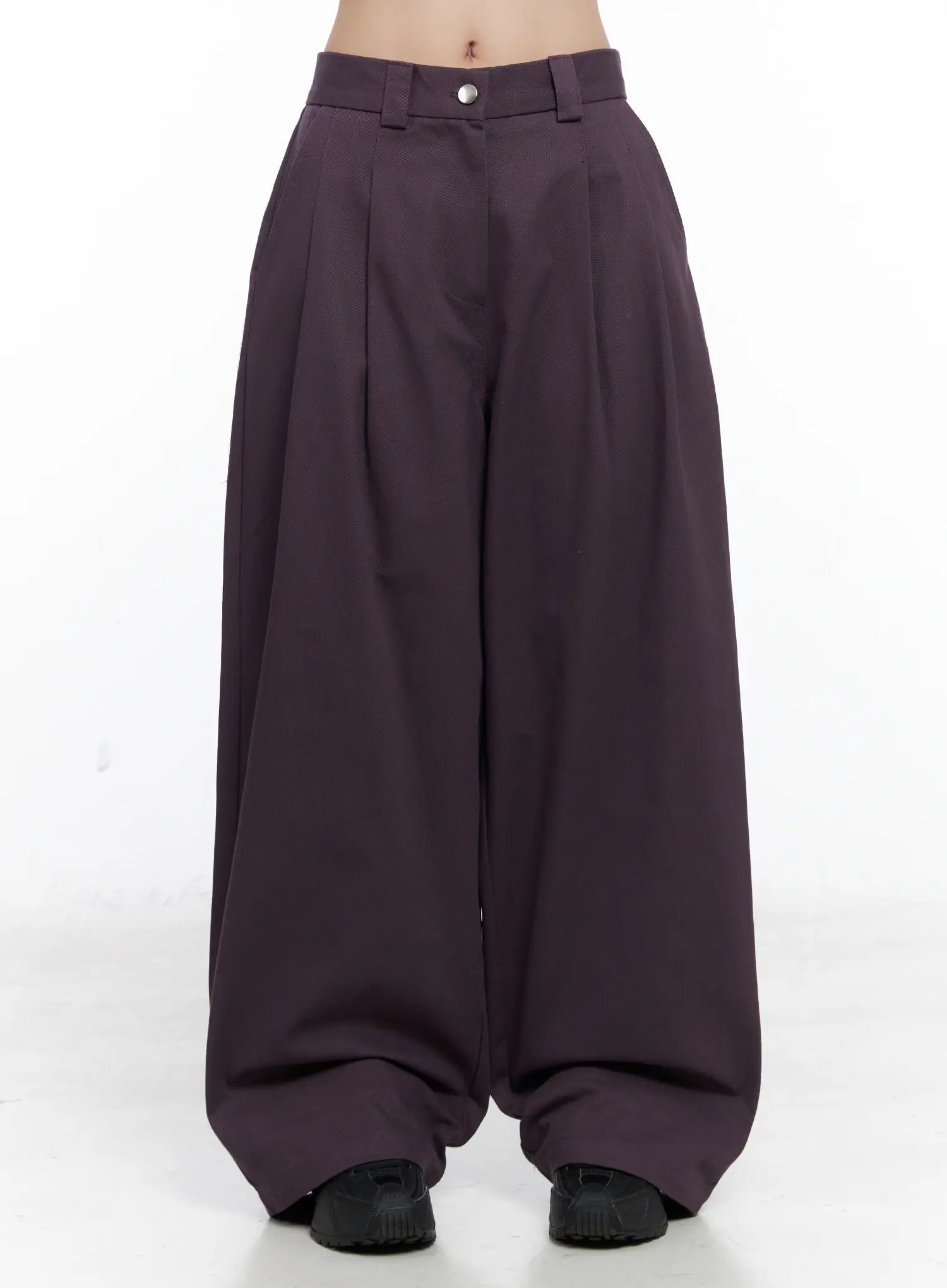 oversized-pintuck-wide-cotton-pants-cn514 / Dark purple
