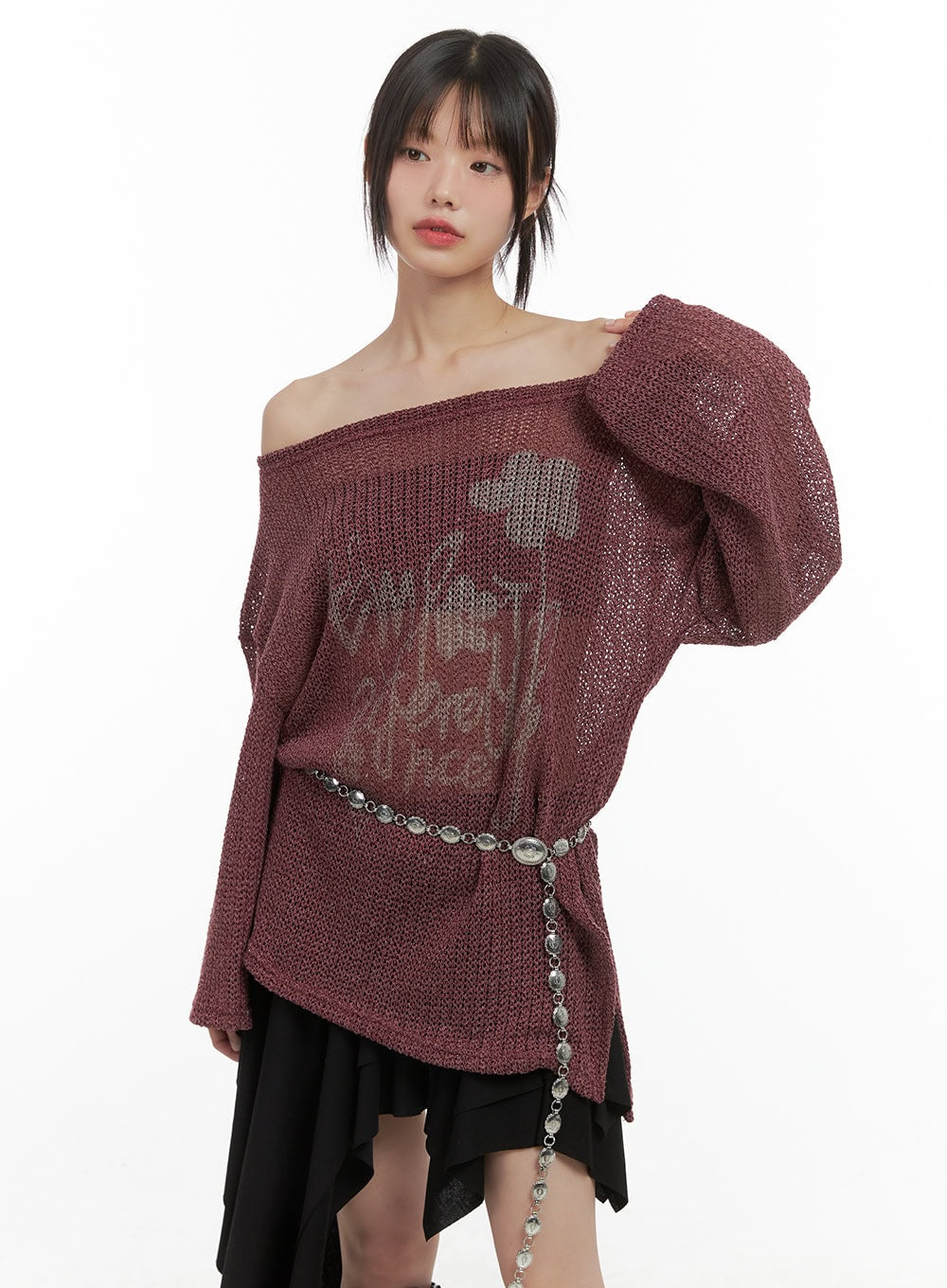 refined-sheer-graphic-blouse-cs412 / Dark purple