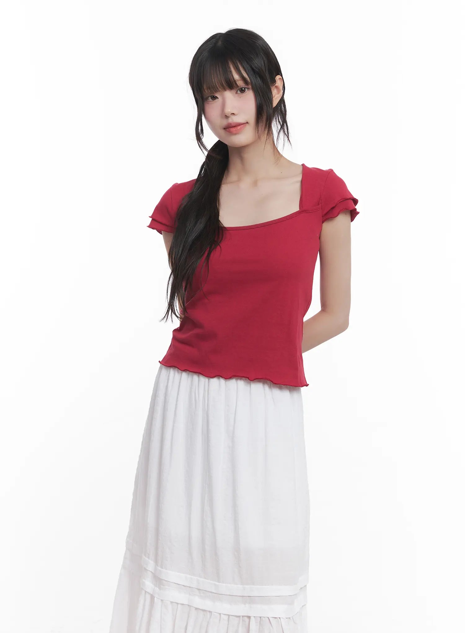 square-neck-crop-top-cu519 / Dark red