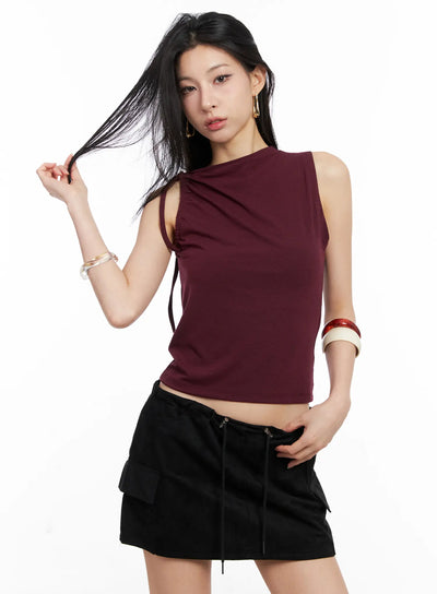 ruched-string-crop-top-cc1109 / Dark red