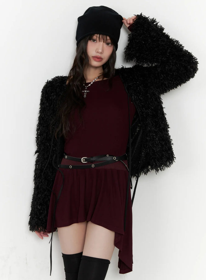 off-shoulder-flared-mini-dress-cn511 / Dark red