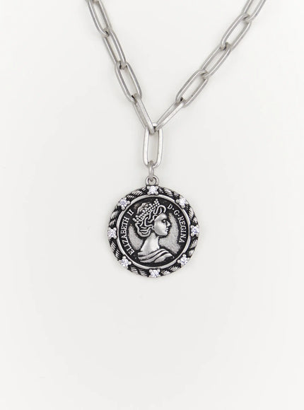 vintage-coin-pendant-necklace-in514 / Silver