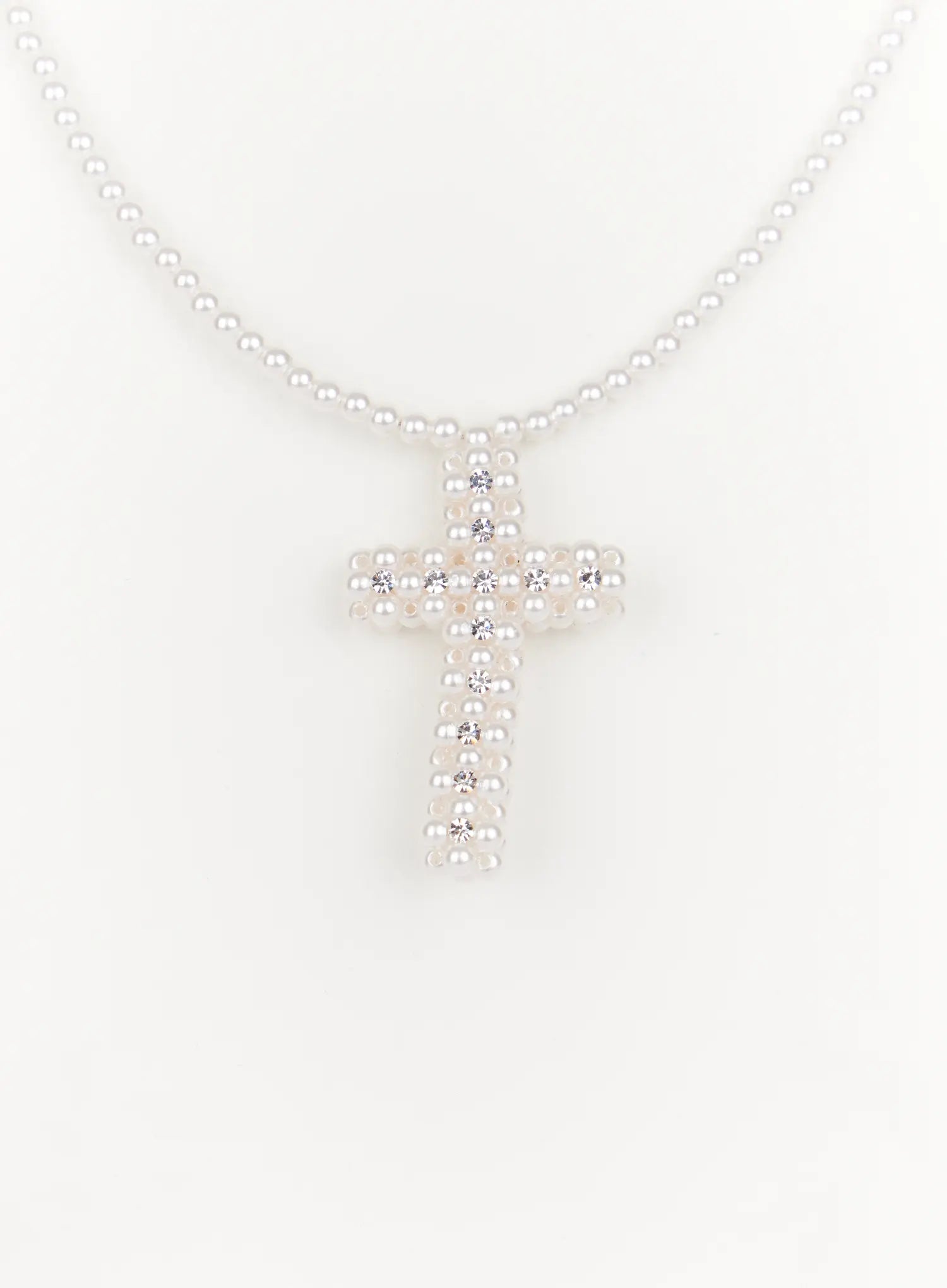 pearl-cross-necklace-in514 / White