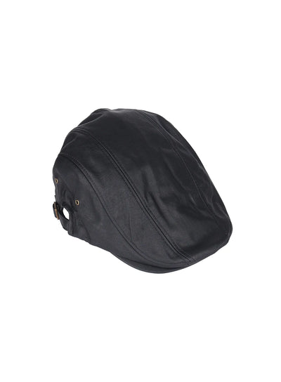 mens-faux-leather-newsboy-cap-il514 / Black