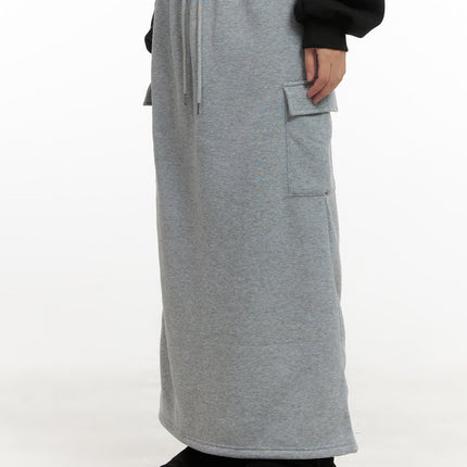 comfy-drawstring-maxi-skirt-cn426 / Gray