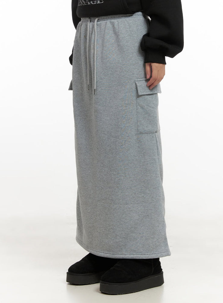 comfy-drawstring-maxi-skirt-cn426 / Gray