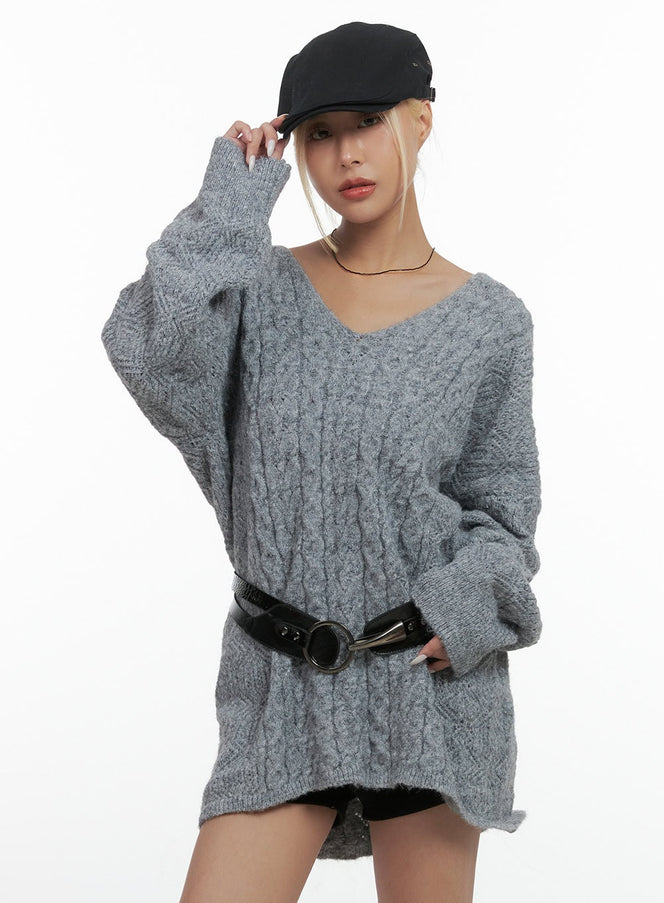 cozy-cable-knit-mini-dress-cs425 / Gray