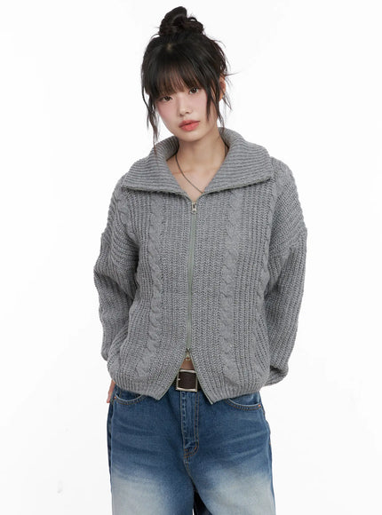 cable-knit-zip-up-sweater-cg518 / Gray