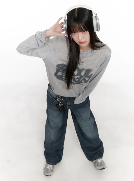 seoul-graphic-sheer-long-sleeve-tee-cn511 / Gray