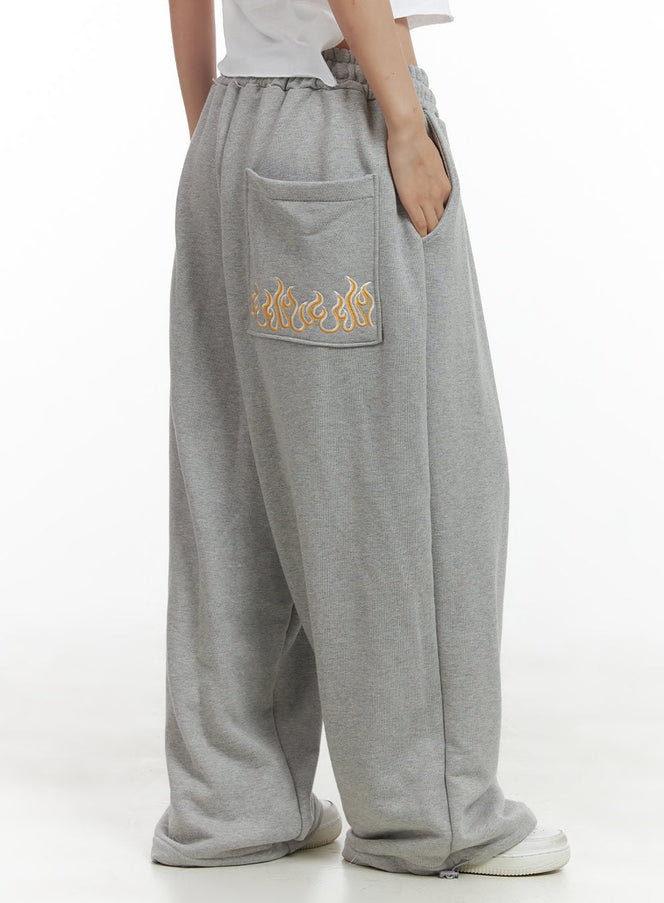 graphic-pocket-wide-sweatpants-cl417 / Gray