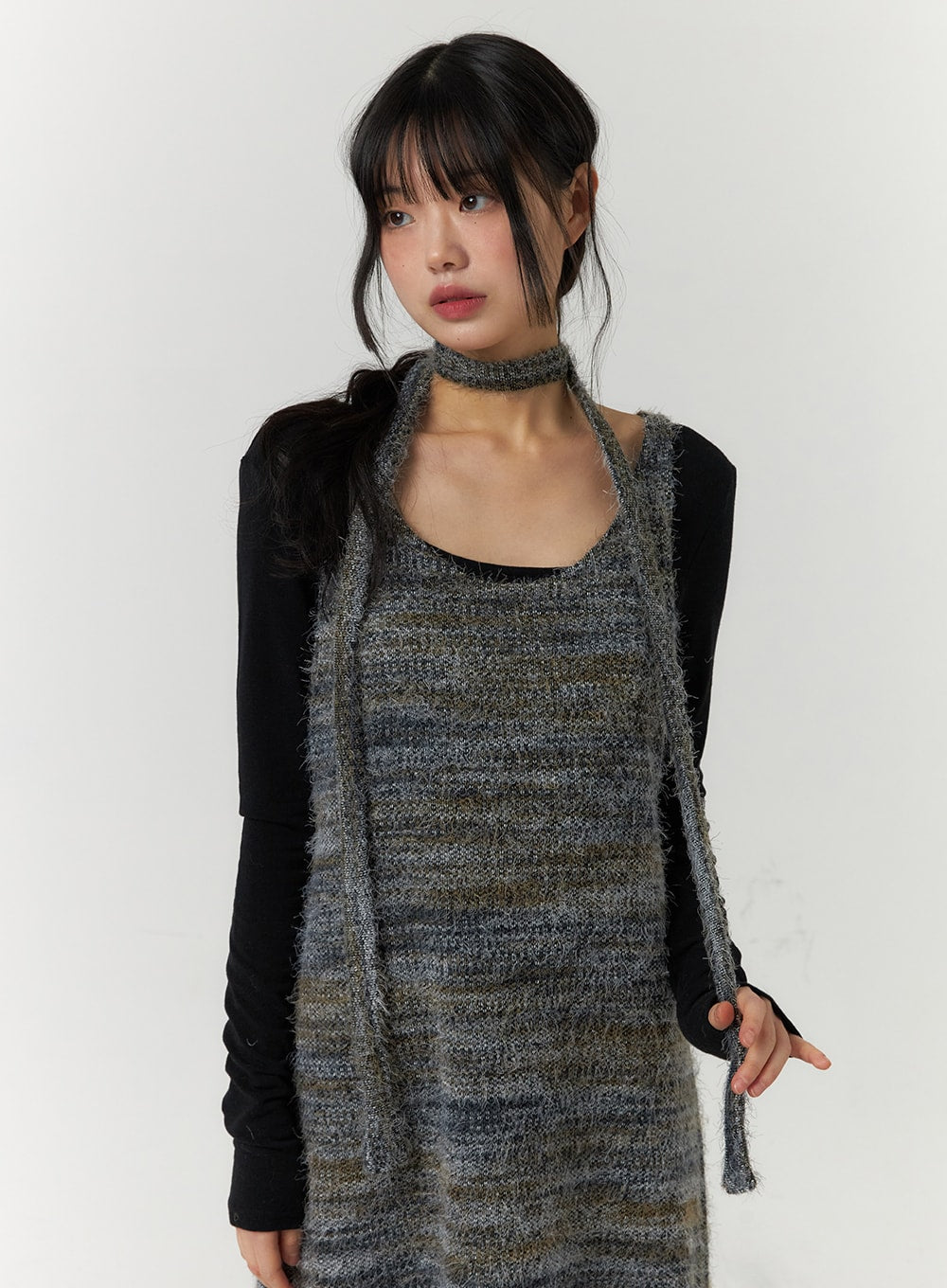 u-neck-sleeveless-maxi-knit-dress-cf407 / Gray