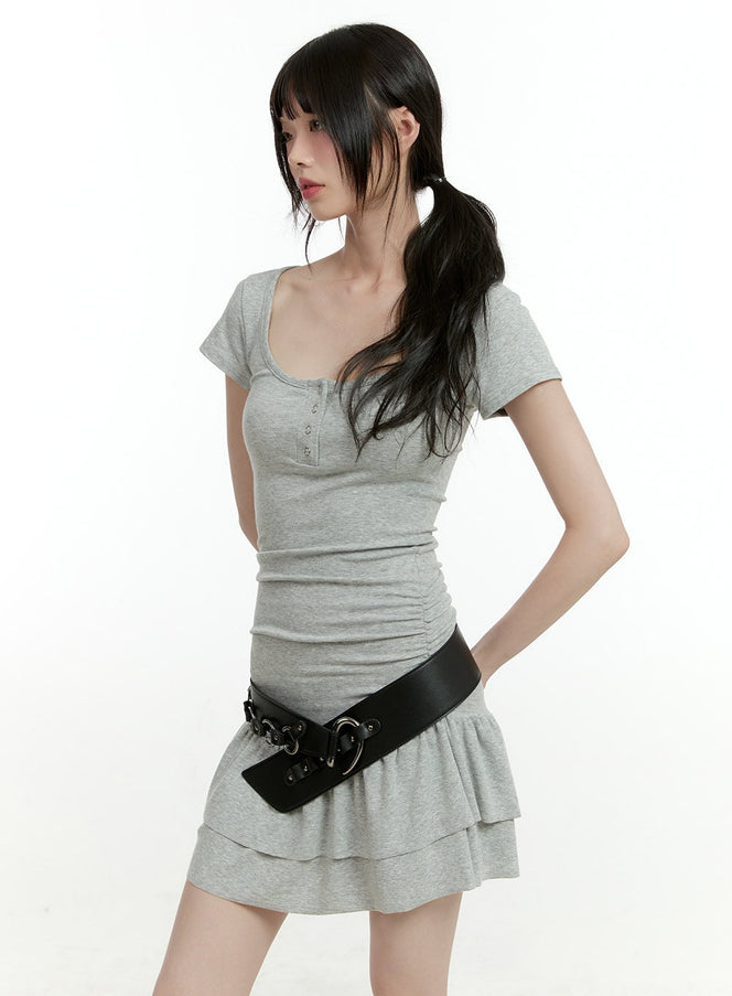 scoop-neck-flare-mini-dress-cl426 / Gray