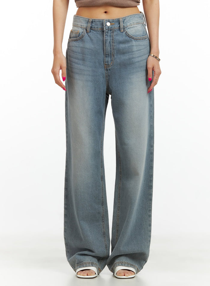 washed-loose-straight-jeans-cu417 / Gray