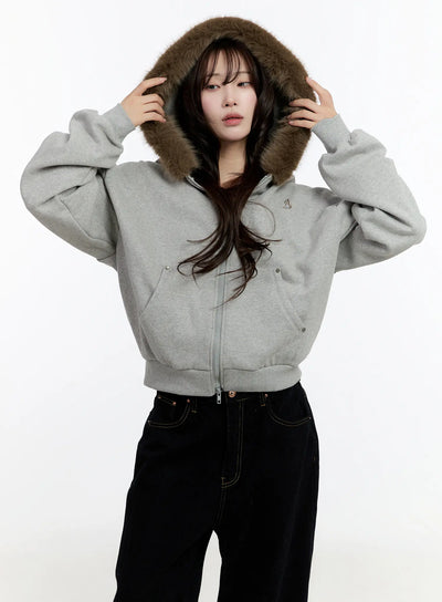 cozy-oversized-faux-fur-hoodie-cn524 / Gray