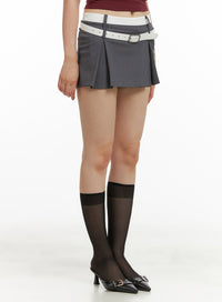 pleated-mini-skirt-with-belt-set-cu425 / Gray
