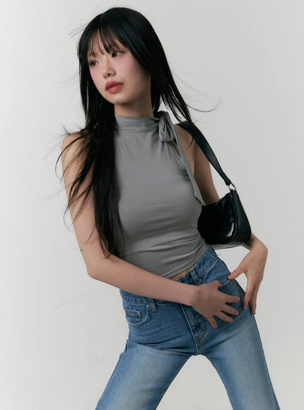 slim-fit-halter-tie-tank-top-cu520 / Gray