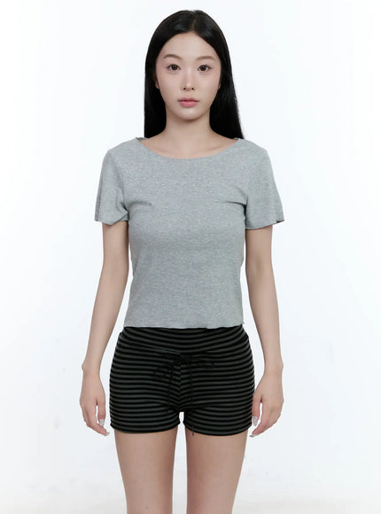 bead-embellished-crop-tee-cg501 / Gray
