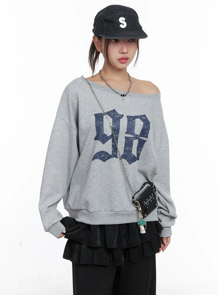 98-graphic-off-shoulder-sweatshirt-cs502 / Gray