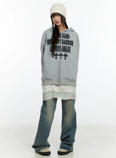 graphic-zip-up-hoodie-cf510 / Gray