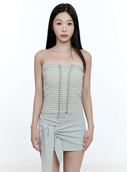 striped-ribbed-tube-top-cg511 / Gray
