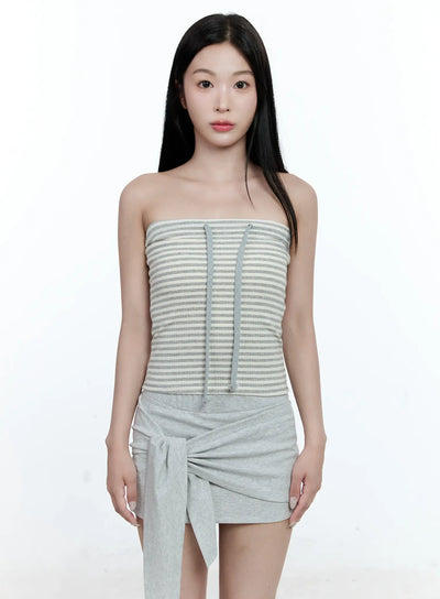striped-ribbed-tube-top-cg511 / Gray