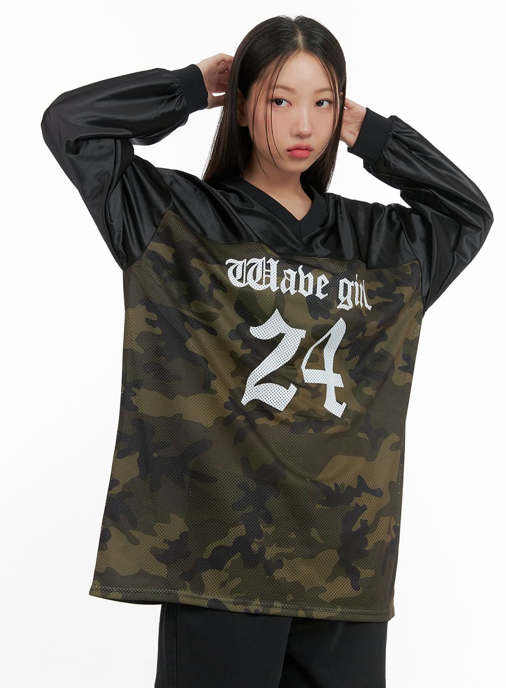 oversized-camo-print-jersey-long-sleeve-cs404 / Green