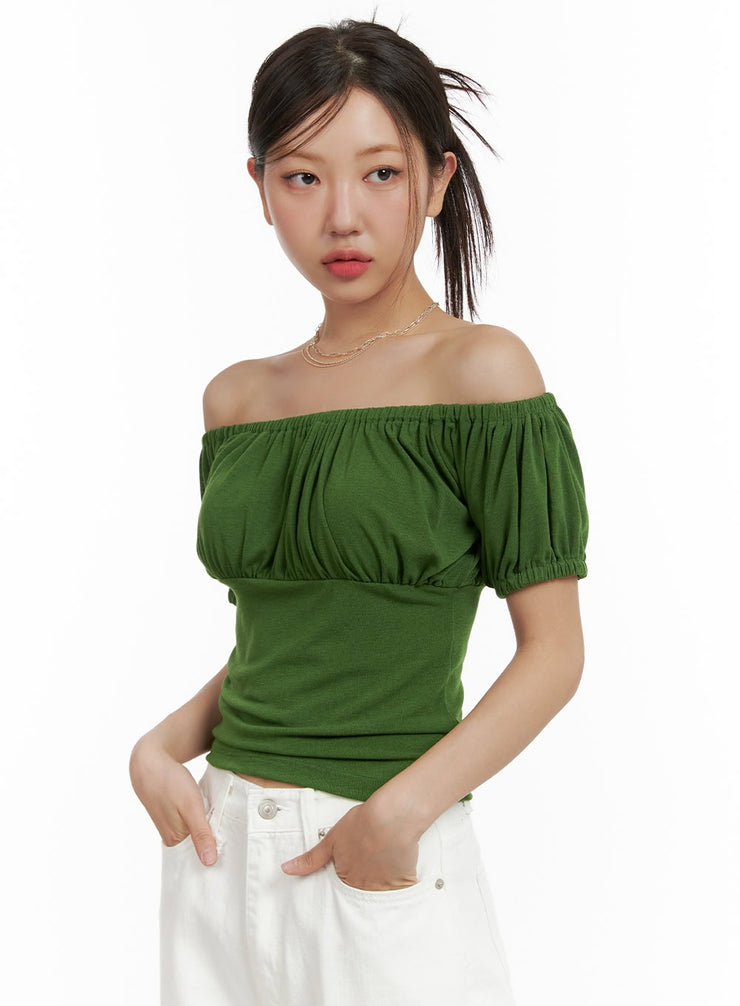 off-shoulder-shirred-crop-top-cu404 / Green