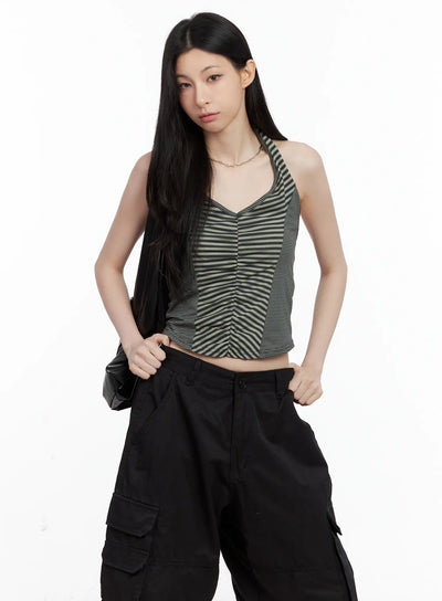 ruched-striped-halter-top-cu530 / Green