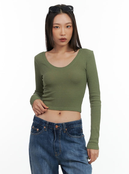 slim-u-neck-crop-tee-co424 / Green