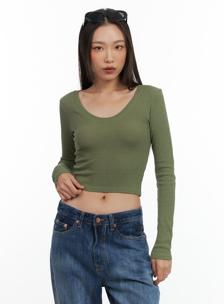 slim-u-neck-crop-tee-co424 / Green