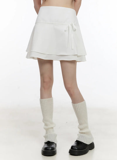 layered-flare-ribbon-mini-skirt-cl507 / White