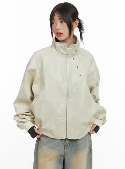 refined-button-up-leather-jacket-cs412 / Light beige