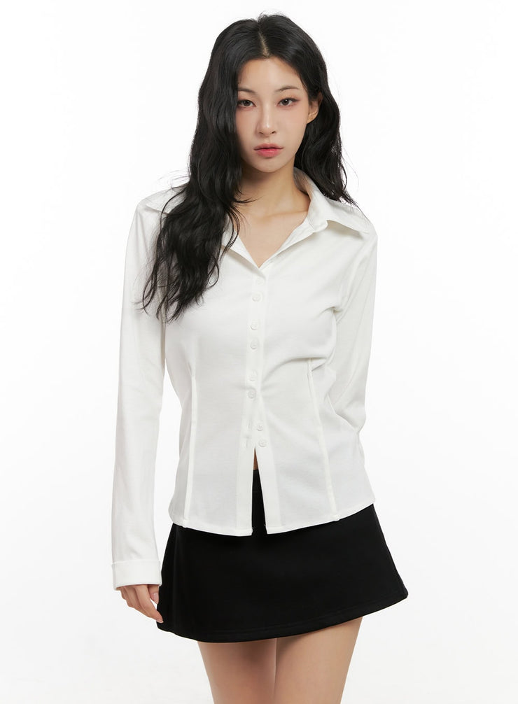 slim-fit-basic-collared-shirt-cn416 / Light beige