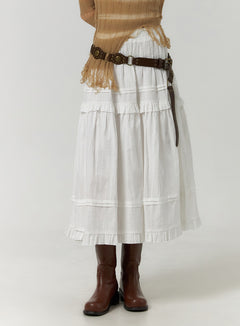 ruffle-tiered-maxi-skirt-cf406 / Light beige