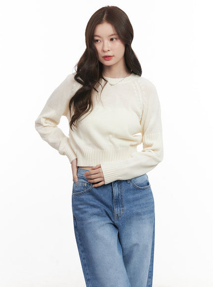 buttoned-crop-sweater-cm512 / Light beige
