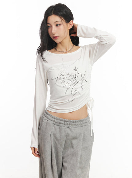 graphic-shirred-crop-top-ca504 / White