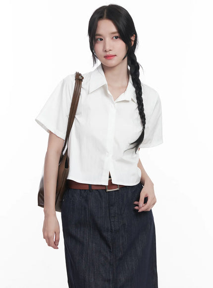 short-sleeve-cropped-collared-shirt-cu525 / white