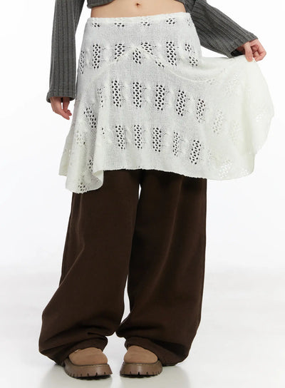 layered-knit-flare-midi-skirt-cd531 / Light beige